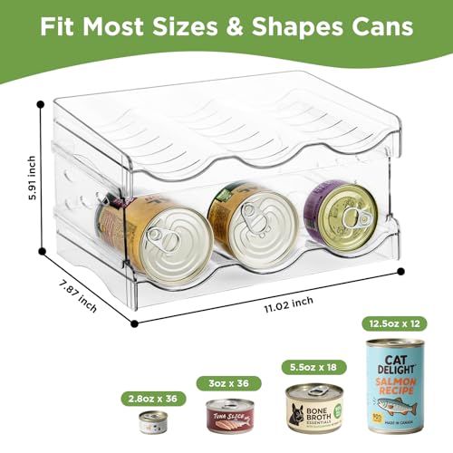 REFLYING Cat Food Can Organizer, Can Organizer for Pantry, Transparent Cat Food Storage Container Holds 36 (3.5oz) Cans, Canned Food Organizer and Storage for Countertop Kitchen Cabinet (2 Layers)