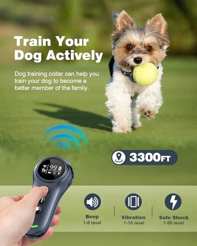 2-in-1 Dog Shock Collar & Dog Bark Collar - Smart Anti Barking Dog Training Collar with 5 Adjustable Sensitivity & 3300FT Remote for All Breeds IP67 Waterproof E-Collar