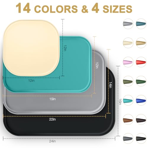SMILOOL Silicone Pet Food Mat with Raised Edge for Food and Water Bowl, Dog Feeding Mats, Cat Food Trays for Floor Waterproof, Rubber Tray for Dogs and Cats, 19 x 12 x 0.7 Black