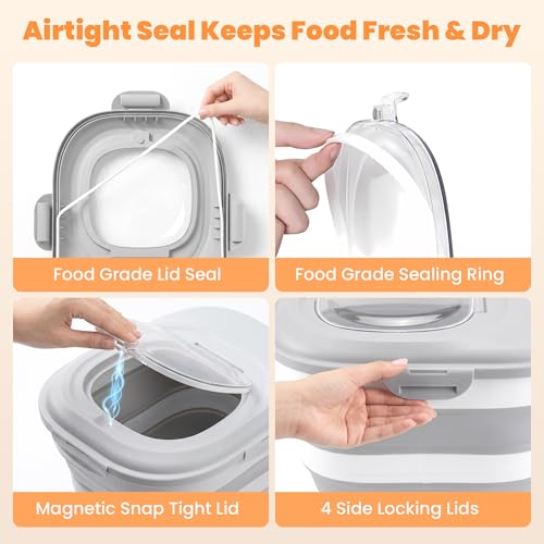 NURYO 30 Lbs Dog Food Storage Container with Wheels, Collapsible Pet Food Storage Container with Clear Window, Measuring Cup & Scoop, BPA Free Cat Food Container for Rice, Flour, Grain, Bird Seed