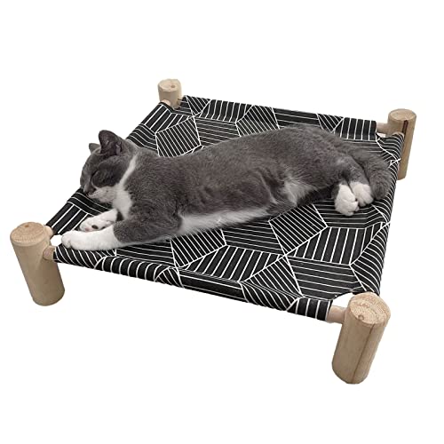 Pozico Cat/Dog Bed Hammock Cat Bed, Wooden Dog Elevated Indoor Outdoor Beds, Raised Cat Cots Furniture Pet Bed Puppy Bed Portable Breathable Mesh Cat Beds for Small Animals-Black Diamond