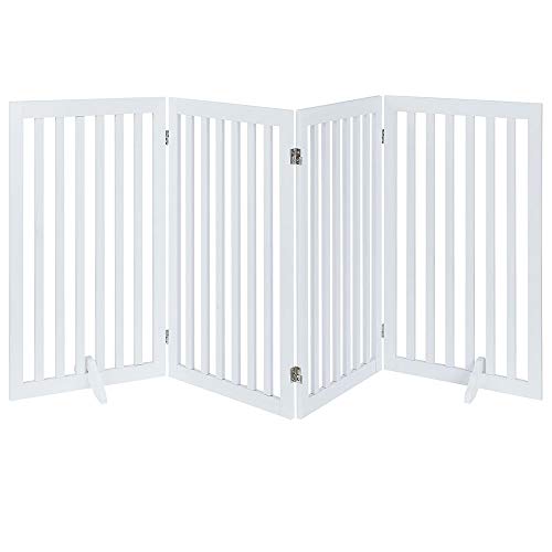 unipaws 36”H Free Standing Pet Gate for Dog Cat, Tall Wooden Dog Gates for Doorway, Stairs, Foldable Pet Fence for The House, Expandable Barrier, Indoor Use, White