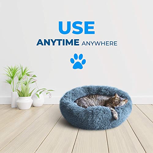 Whiskers & Friends Cat Beds for Indoor Cats, Fluffy Calming Donut Cat Bed, Small Dog Bed Washable - Orthopedic Soft Plush Pet Beds Sized for Kitten to Large Cats & Puppy to Small Dogs - Navy Grey 20''