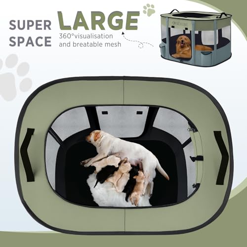 Foldable Dog Cat Playpen, Portable Dog Crate for Puppies, Cat, Puppy Play Pen for Indoors, Kennel Tent Crate for Indoor Outdoor Travel Camping Use with Carrying Case (Green, M)