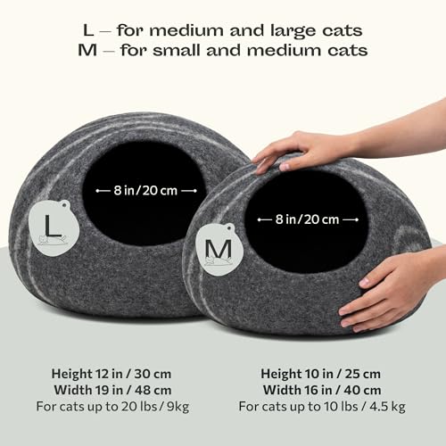 MEOWFIA Cat Cave – Premium Felt Cat Bed for Indoor Cats, Handmade Merino Wool (Dark Gray, Medium)