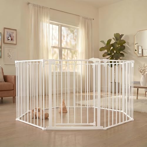 Regalo Safety 192" Super Wide Baby Gate & Play Yard, 2-in-1 Convertible Extra Wide Safety Barrier, Hardware Mounted for Toddlers & Pets, Tested & Safe for 30 Years, American Designed & Owned, White