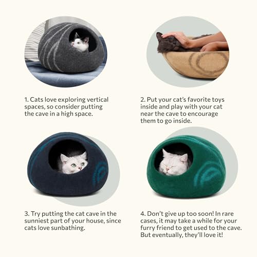 MEOWFIA Cat Cave – Premium Felt Cat Bed for Indoor Cats, Handmade Merino Wool (Dark Gray, Medium)