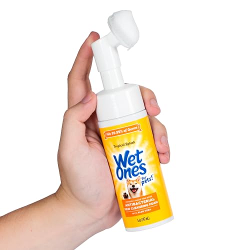 Wet Ones for Pets Antibacterial Dog Paw Cleaner with Built-in Scrubber Brush, Tropical Splash Scent - Foaming Cleanser for Dog Paws - Paw Washer & Grooming Care, 5 Ounce