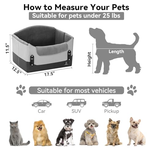 A 4 Pet Dog Car Seats for Small Dogs Under 25lbs – Safety Travel Booster Seat with Patent Buckles, Adjustable Leash – Reduces Anxiety & Road Trips – Frame Support for Cars, SUV, Pickup