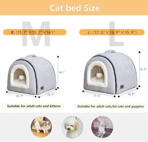OMIVIER Cat Bed for Indoor Cats，Foldable cat cave，Anti-Slip & Water-Resistant Bottom，cat Houses for Indoor Cats or Small Dogs, Kitten Tent, Rabbit Bed，2 in 1 pet Bed (Grey)