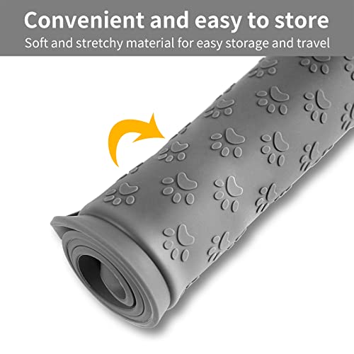 Ptlom Grey Pet Placemat for Dog and Cat, Waterproof Non-Slip Silicone Feeding Bowl Mat Prevent Food and Water Overflow, Puppy Dish Feeder Fountain Trays Suitable for Medium and Small Pets