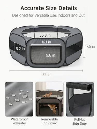 UWE Extra Large Small Animal Playpen, XL Portable Pet Playpen for Rabbit, Kitten, Guinea Pig, Hamster, Puppy – Waterproof Foldable Mesh Tent with Zipper Cover, Indoor Outdoor Use, Dark Grey