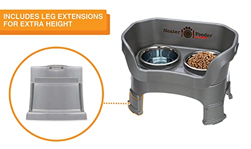 Neater Feeder Deluxe Mess-Proof Elevated Dog Bowls for Medium Dogs (19–40 lbs), 2 Height Adjustable (10” & 12.5”) No-Spill Raised Dog Bowl Stand, Stainless Steel Food Bowl Set, Made in USA, Gunmetal
