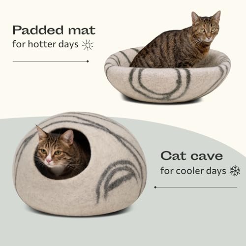 MEOWFIA Cat Cave – Premium Felt Cat Bed for Indoor Cats, Handmade Merino Wool (Light Gray, Medium)