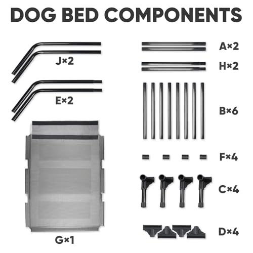 Suddus Elevated Dog Bed for Large Dogs 140lb, Breathable Cooling Raised Dog Cot with Dual Support Bars & Metal Frame, No-Slip Feet, Waterproof Pet Bed for Indoor/Outdoor, X-Large, 48 * 36 * 9in, Grey