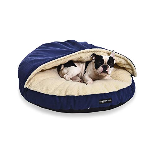 AmazonBasics Pet Cave Bed for Dogs and Cats, with Removable Nesting Cave Cover, Fits up to 30lbs Pets, 35 x 35 x 13 inches, Blue