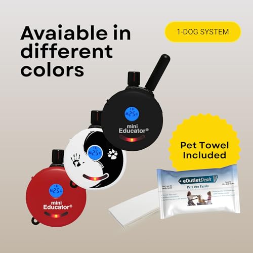 Mini Educator E-Collar ET-300 / ET-302 Dog Training Collar System with Remote - 1/2 Mile Range - Waterproof, Vibration, Sensation - Includes eOutletDeals Pet Towel (1 Dog System - ET-300 Black)