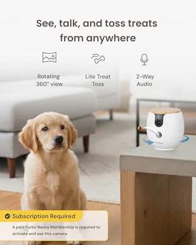 Furbo Mini 360° [Subscription Required] New 2K QHD Pet Camera - Unlock w/Paid Plan: Dog & Cat Safety Alerts, Rotating Treat Toss, 2-Way Speaker (Low Risk, 3mo Min. Cancel Anytime)