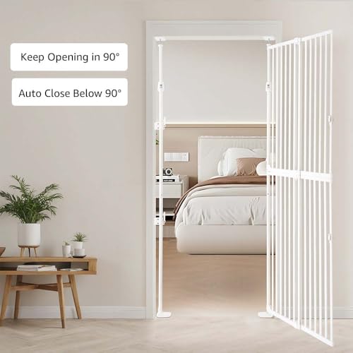 unipaws 75" High Extra Tall Cat Gate, Auto Closing and No Drilling Safety Gate for Doorway Hallway Stairs, Cat Dog Proof, Fit for 21"-34" Wide Opening, Indoor Use, White