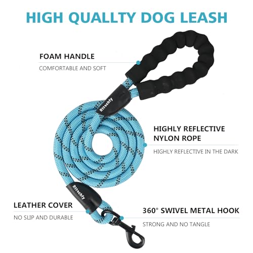 Rttochfy Rope Dog Leash 2/4/5/6/8/10 FT with Comfortable Padded Handle and Highly Reflective Threads for Small Medium and Large Dogs Heavy Duty (1/2"-5 FT, Blue)