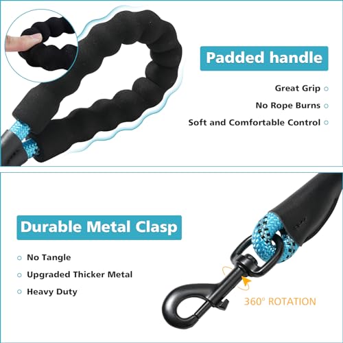 Rttochfy Rope Dog Leash 2/4/5/6/8/10 FT with Comfortable Padded Handle and Highly Reflective Threads for Small Medium and Large Dogs Heavy Duty (1/2"-5 FT, Blue)