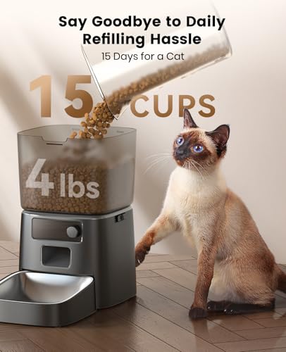 oneisall Automatic Cat Feeder, 2.4G WiFi Cat Food Dispenser with App, 12 Cups/3.5L Auto Cat Feeder for Dry Food, Timed Cat Feeder with Portion Control for Small Pets Indoor