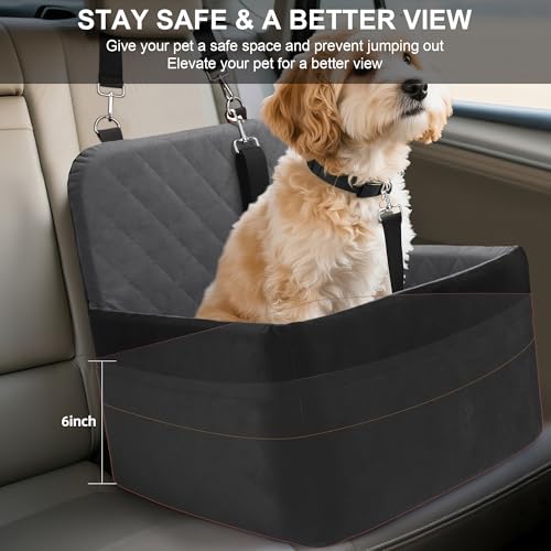 Dog Car Seat for Small/Medium Dogs,Pet Dog Booster Car Seat Puppy 15-35 lbs with Soft 4+2in Detachable Pads Detachable Elevated Cushion and Washable Cover Safety Belt Storage Pockets Easy to Install