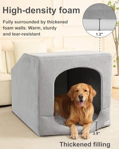 Hovicaed Indoor Dog House for Extra Large Medium Small Sized Dogs - Dog Tent with Washable Removable Cover, Pet Orthopedic Dog Cave Bed Egg-Crate Foam Cushion, Inside Dog House Large Space(XXL)