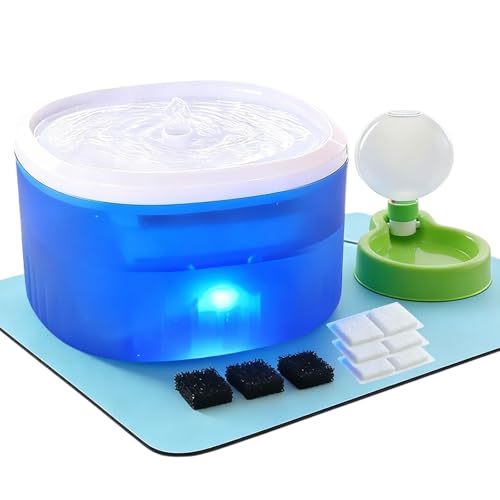 Cat Water Fountain,2.2L/74oz Cat Fountain – Ultra Quiet Upgraded Automatic Pet Water Fountain with 3 Replaceable Filters,12oz Pet Outdoor Water Bottle&Cat Drinking Fountain for Small Dogs (Blue)