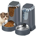 Automatic Cat Feeder and Water Dispenser with Stainless Steel Bowl Dog Gravity Food Feeder and Waterer for Small Medium Pets Puppy Kitten 1 Gallon x 2