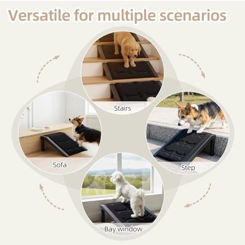 Dog Ramp for Stairs, Heavy Duty Metal Frame Non-Slip Pet Ramp with Sponge Padding Surface, 200 lbs Capacity, Safe Climbing for Small, Senior & Short-Legged Dogs (Bone-2 Pack)
