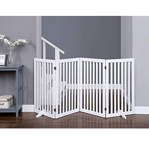unipaws 36”H Free Standing Pet Gate for Dog Cat, Tall Wooden Dog Gates for Doorway, Stairs, Foldable Pet Fence for The House, Expandable Barrier, Indoor Use, White