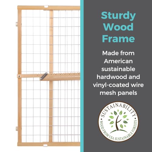 Toddleroo by North States - Extra-Wide Wire Mesh Wooden Baby Gate: Pressure Mounted Baby Gate for Doorways - Adjustable 29.5 to 50 Inches Wide - 31 Inches Tall