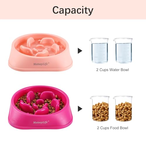MateeyLife Slow Feeder Dog Bowls 2PCS, Anti-Choking Puzzle Dog Food Bowls, Anti-Slip Interactive Feeding Slow Down Eating, Bloat Stop Maze Dishes for Medium Breeds Pink&Purple