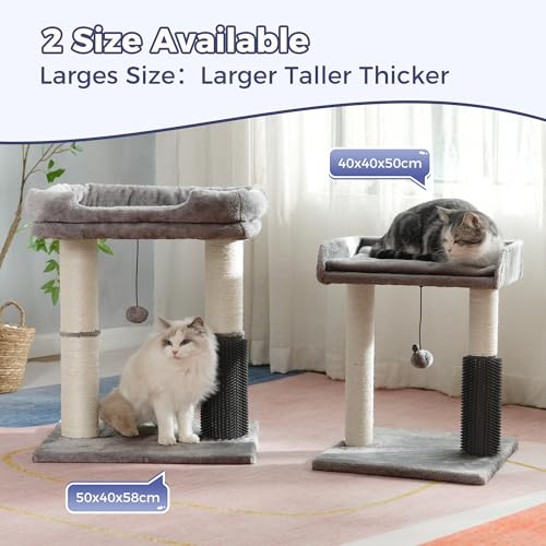 Pawfessor Cat Tree Tower for Large Cats Cat Scratching Post with 20x15.7”Wide Top Bed, Self Groomer, Thick Scratch Post [Dia=4.5”] and Danging Ball Great for Indoor Cats-Large Grey