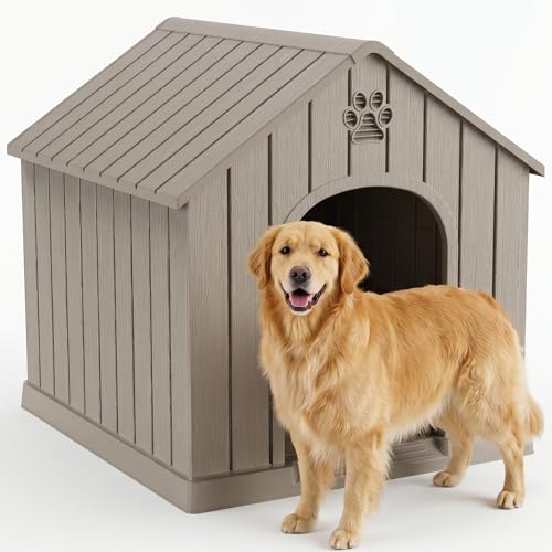 EFU Large Dog House Outdoor Indoor, Waterproof Dog House with Air Vents and Elevated Floor, Weatherproof Dog Kennel for Small - Large Dogs, Durable Pet Shelter for Patio Yard Porch, Grey