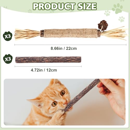 WOUSEDO 6 Pack Silvervine Sticks Cat Toy, Natural Chew Stick for Dental Care Teeth Cleaning,Matatabi Cat nip Treat Toys for Indoor Cats& Kittens