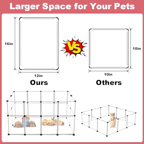 24 Panels Portable Small Animals Playpen,48"x 24"x 28" Transparent Pet Playpen,Portable Plastic Enclosure,Puppy Play Pen for Indoors Outdoor Pet Fence for Guinea Pigs,Bunny,Ferrets,Hamsters,Hedgehogs