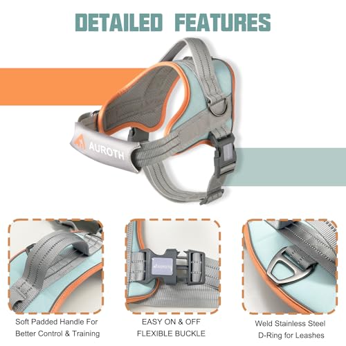 AUROTH Dog Harness and Leash Set, Soft Padded Service Dog Vest with 5.25FT Dog Leash, No Choke, Easy On Pet Vest, Adjustable Reflective No Pull Pet Vest Medium Sized Dog, Easy Walking and Training