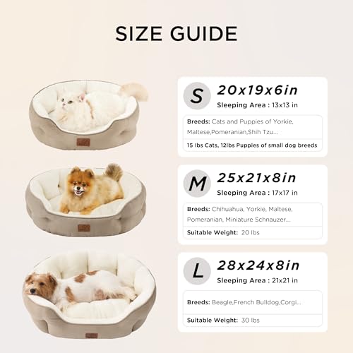 Bedsure Dog Beds for Small Dogs - Round Cat Beds for Indoor Cats, Washable Pet Bed for Puppy and Kitten with Slip-Resistant Bottom, 20 Inches, Camel