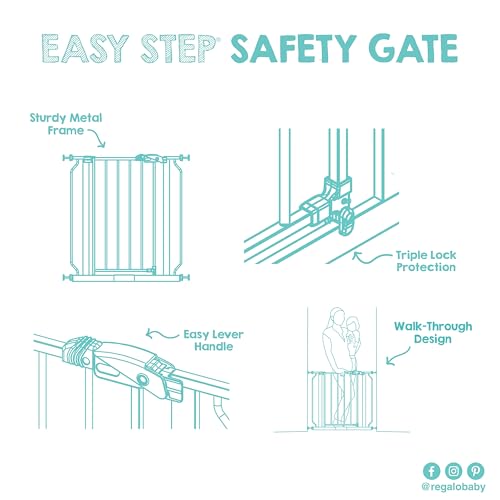 Regalo Safety 29-38.5" Baby Gate for Doorways & Bottom of Stairs, Pressure Mounted Baby Gate with Door for Babies, Toddlers & Pets, Tested & Safe for 30 Years, American Designed, American Owned, White