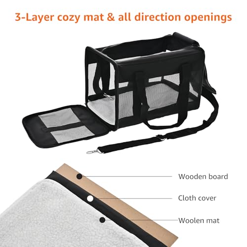 Amazon Basics Airline Approved Soft-Sided Mesh Pet Travel Carrier with Shoulder Strap, Removable Washable Fleece Pad, Top Opening, Ventilation for Dog, Cat, up to 22 pounds, 19.7Lx12Wx12H in., Black