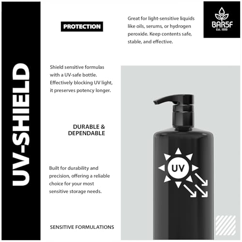 Bar5F 1-Liter BPA-Free Black Pump Bottles – Refillable PET Plastic Dispensers for Shampoo, Conditioner & Body Wash with UV Shield Gloss Finish, Heavy-Duty 3-Pack