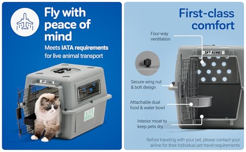 Petmate Sky Kennel - For Air and Travel, Airline Compliant Dog Crate for Pets up 15-30 lbs, Heavy Duty Dog Kennel, Made in the USA- 28 Inches