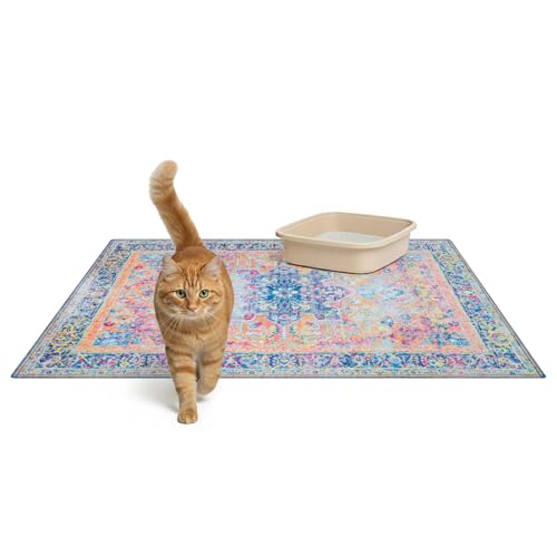 Lovewag Pets Cat Litter Mat 2 Pack - Large 36x48 Machine Washable Easy Clean Non-Slip Waterproof Trapping Mats for Cats - (Marmalade Sunshine)