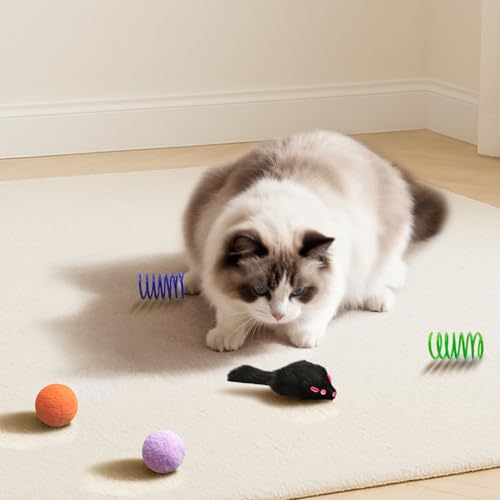 YULOYI Cat Toys for Indoor Cats, 34 Packs Interactive Cat Toy Set with Colorful Springs Toys, Mouse Toy, Catnip Ropes, Balls, Bells, and Sisal Ball for Kitten Toys
