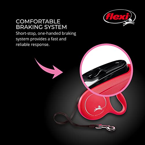 FLEXI New Classic Cord Retractable Dog Leash for Small Dogs up to 26 lbs. – 16 ft., Red | Tangle-Free Pet Walking Leash with One-Handed Brake, Pause, Lock | German Quality Product