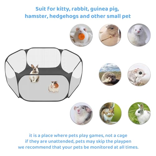 Amakunft Small Animal Playpen, Pop-Up Portable Play Yard for Guinea Pigs, Rabbits, Hamsters, Hedgehogs, Foldable Exercise Fence with Breathable Mesh for Indoor Outdoor Use