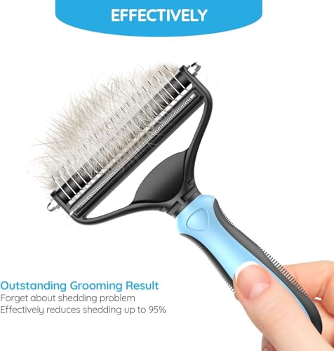 Cat Brush and Dog Brush for Shedding, 2-in-1 Dual Head Pet Grooming Tool for Dogs & Cats, Pet Hair Remover Comb for Long & Short Hair, Detangling Undercoat Rake, Removes Mats, Tangles & Loose Fur