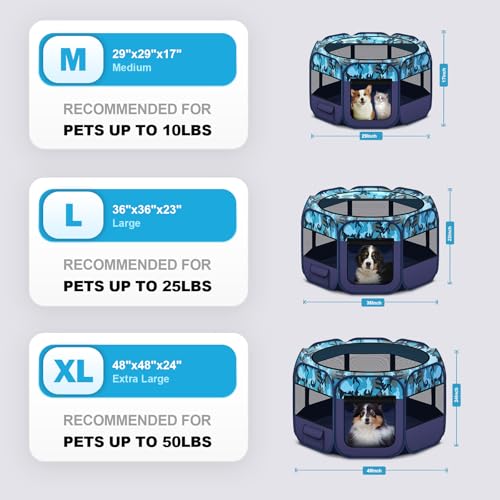 48" Large Pop Up Dog Playpen & Whelping Box for Dogs, Portable Foldable Puppy Playpen with Waterproof Bottom, Pet Tent Exercise Pen for Camping/Indoor, Includes Bowl & Carry Bag
